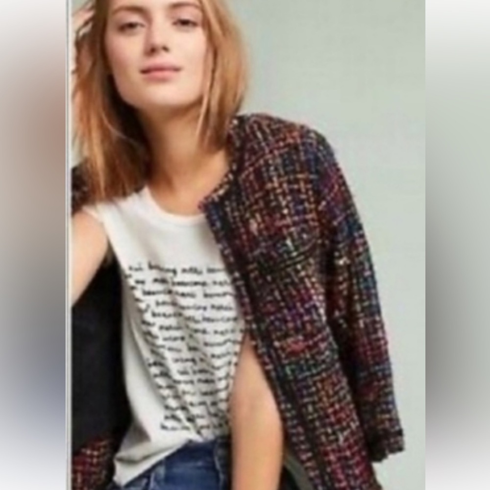 Anthropologie multicolor jacket with Sophisticated Tweed Texture